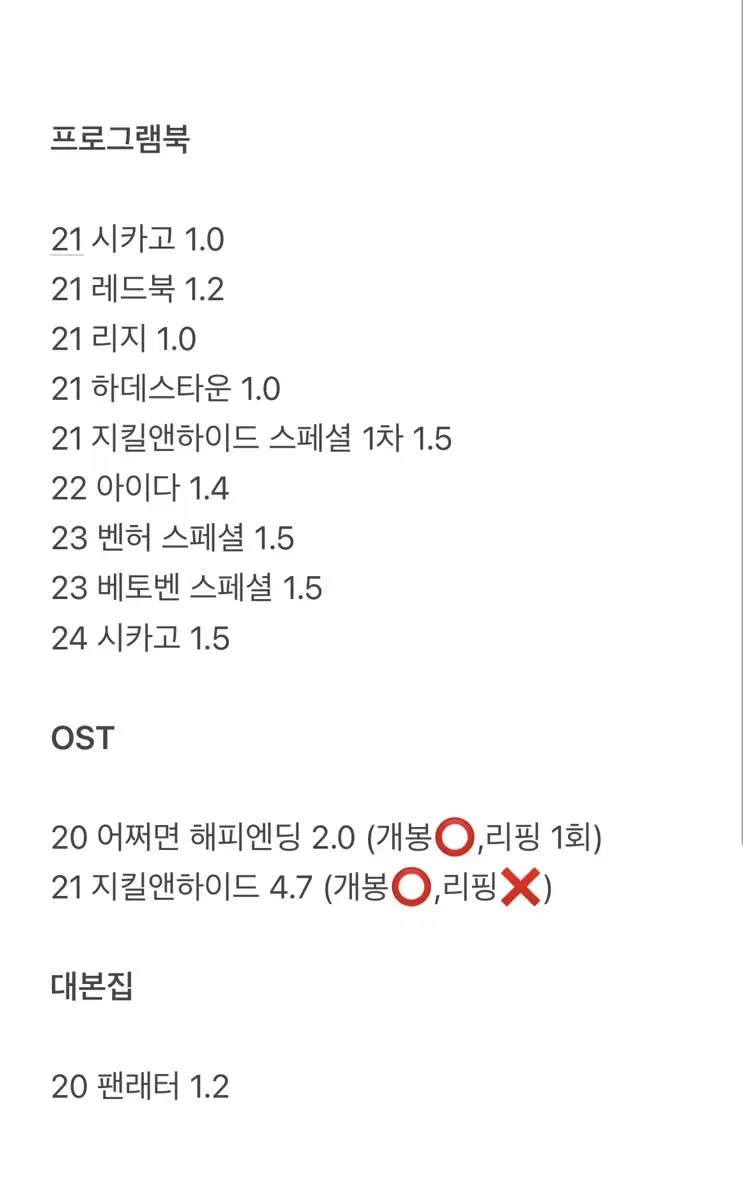 뮤지컬 팬레터 2020 대본집